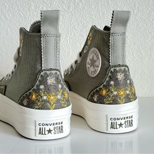 Converse Lift Platform Hi Top ‘Autumn Embroidery’ Green Floral Shoes